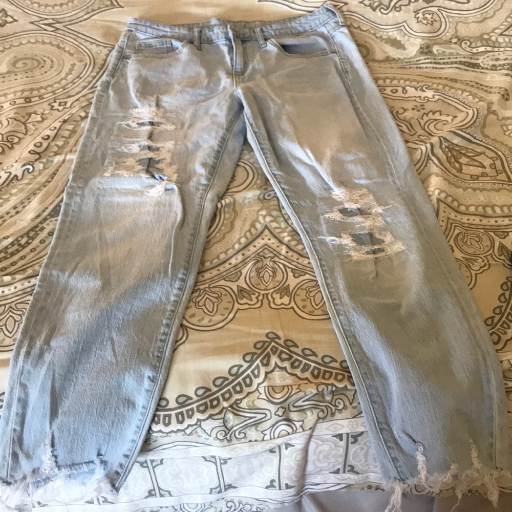 Distressed light wash jeans